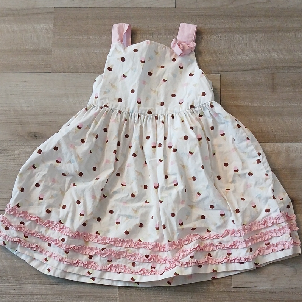 Gymboree Ice Cream Social White Pink Ruffle Cone Bow Dress Size 4T